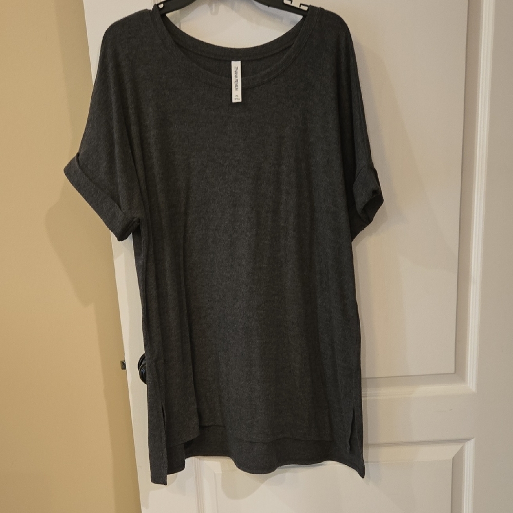 Women's Gray Long Top With Side Slits XL